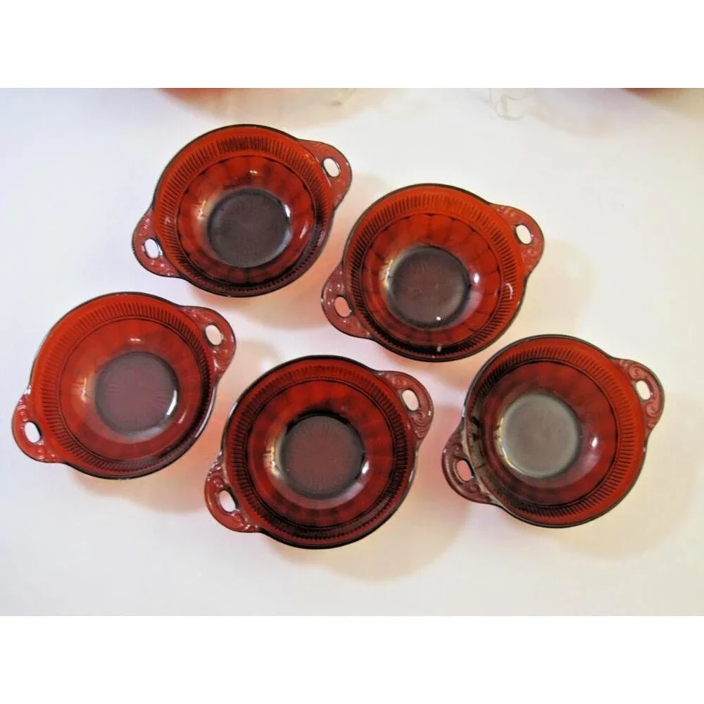 Vintage Anchor Hocking Coronation Royal Ruby Red Serving Berry Bowl 6pc Set